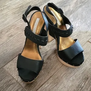 Cynthia Vincent Chunky Heel Studded Platform Heels Sandals Shoes Double Strap