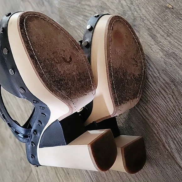 Cynthia Vincent Chunky Heel Studded Platform Heels Sandals Shoes Double Strap