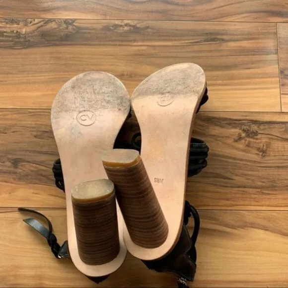 Cynthia Vincent twisted knots leather heeled sandals 9.5