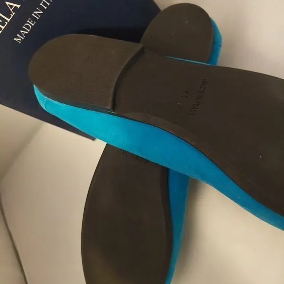 Daniela Fargion Turquoise Blue Rose Ballet Flats SZ 41/11- Made In Italy