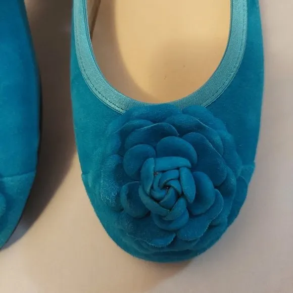 Daniela Fargion Turquoise Blue Rose Ballet Flats SZ 41/11- Made In Italy