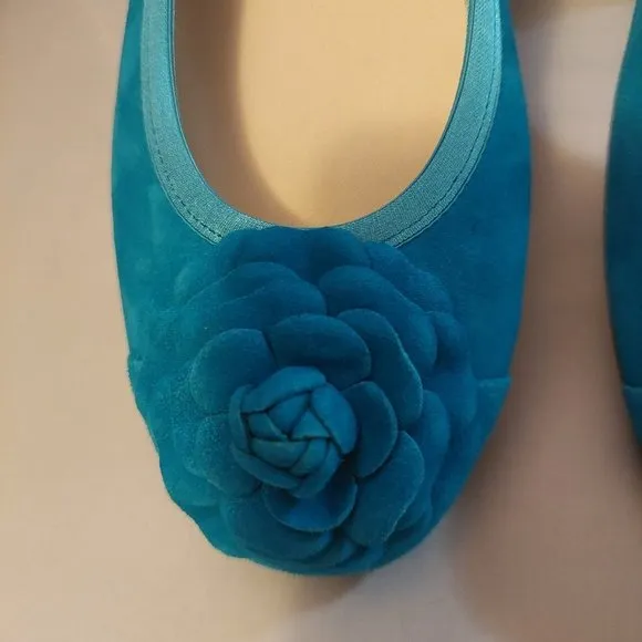 Daniela Fargion Turquoise Blue Rose Ballet Flats SZ 41/11- Made In Italy