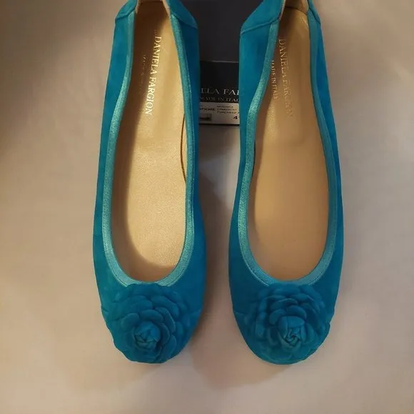 Daniela Fargion Turquoise Blue Rose Ballet Flats SZ 41/11- Made In Italy
