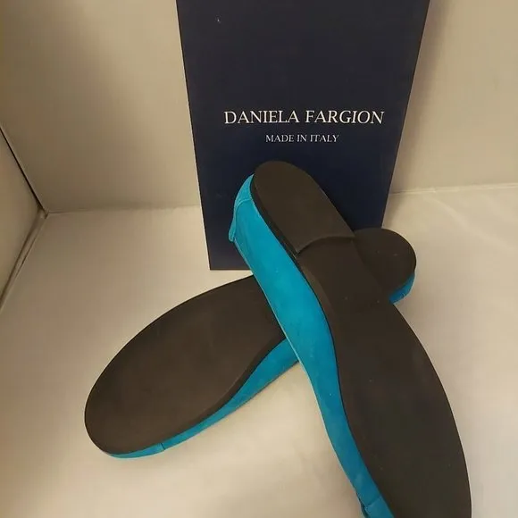 Daniela Fargion Turquoise Blue Rose Ballet Flats SZ 41/11- Made In Italy