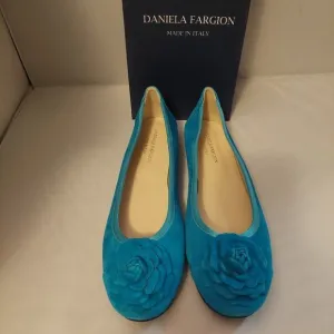 Daniela Fargion Turquoise Blue Rose Ballet Flats SZ 41/11- Made In Italy