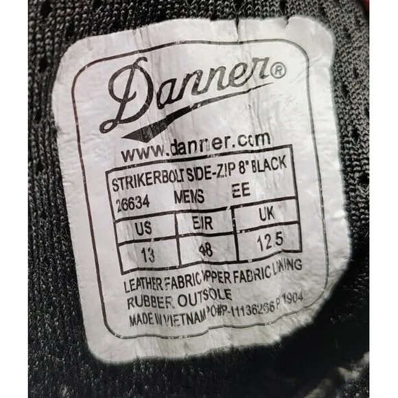 DANNER® STRIKER BOLT SIDE-ZIP 8&quot; BLACK TACTICAL BOOTS Size 13EE