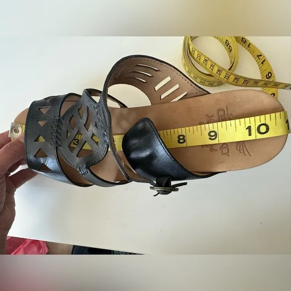 DANSKO Black Leather Cut Out Chunky Platform Slip On Heel Sandals Size 41