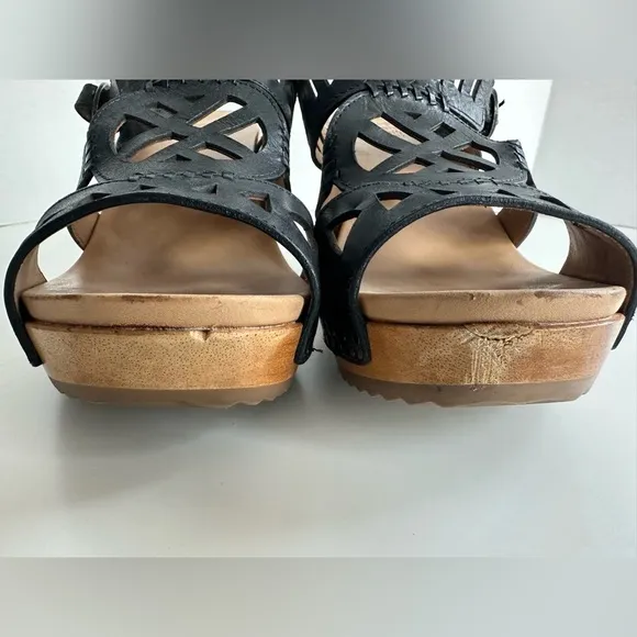 DANSKO Black Leather Cut Out Chunky Platform Slip On Heel Sandals Size 41