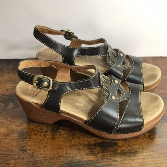 Dansko Black Leather Sandals size 37 US 6.5-7