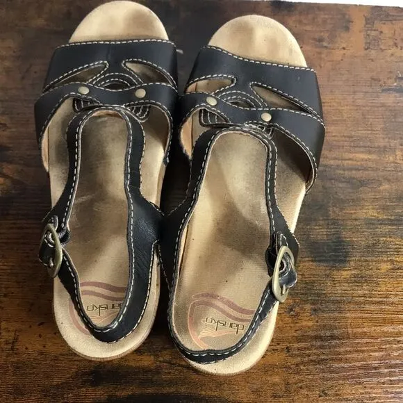 Dansko Black Leather Sandals size 37 US 6.5-7
