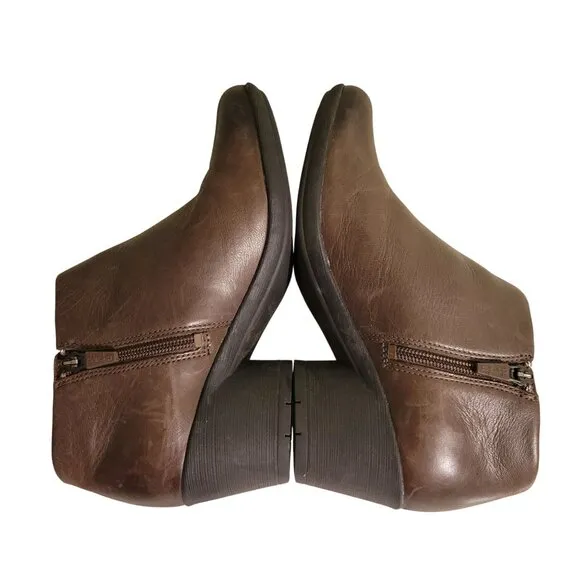 Dansko Burnished Brown Leather Ankle Boots 37 Side Zip Block Heels RAINA 6.5 7