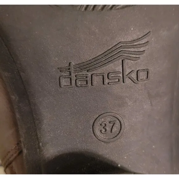 Dansko Burnished Brown Leather Ankle Boots 37 Side Zip Block Heels RAINA 6.5 7