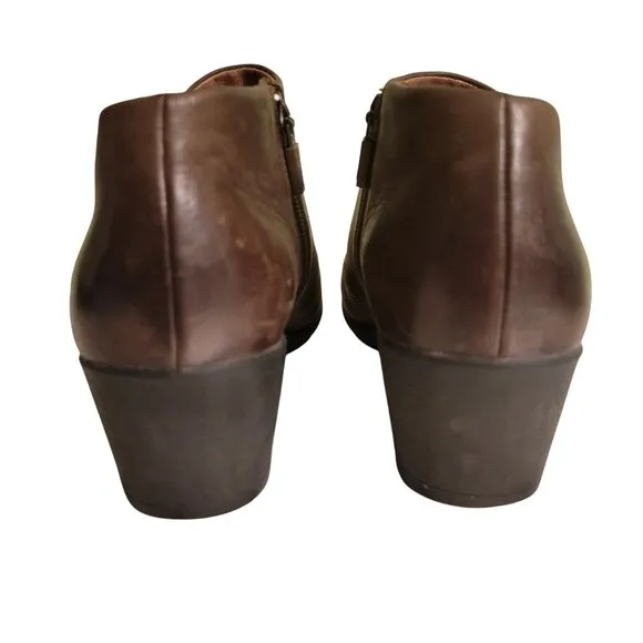 Dansko Burnished Brown Leather Ankle Boots 37 Side Zip Block Heels RAINA 6.5 7