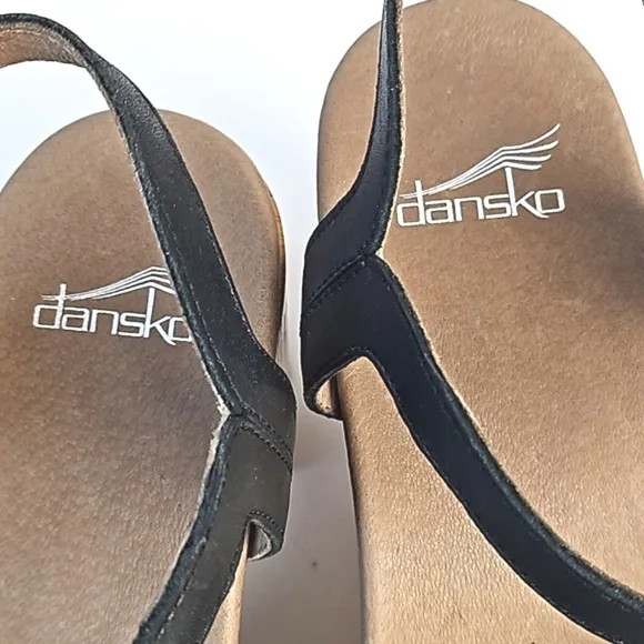 Dansko Denita Black Nubuck Leather Perforated Chunky Platform Block Heel Sandal