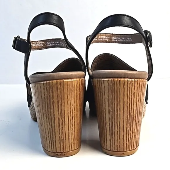 Dansko Denita Black Nubuck Leather Perforated Chunky Platform Block Heel Sandal