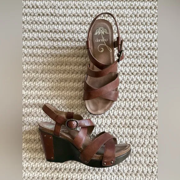 Dansko Frida Women’s Slingback Wedge Leather Strappy Sandals Size 37 EU | 7 US