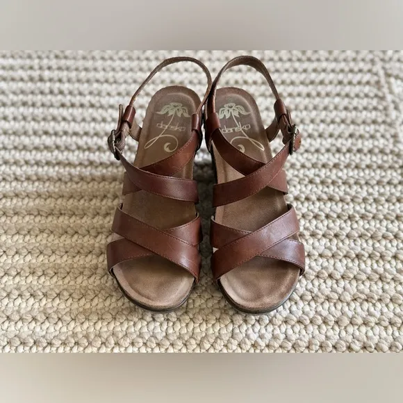 Dansko Frida Women’s Slingback Wedge Leather Strappy Sandals Size 37 EU | 7 US