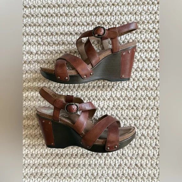 Dansko Frida Women’s Slingback Wedge Leather Strappy Sandals Size 37 EU | 7 US
