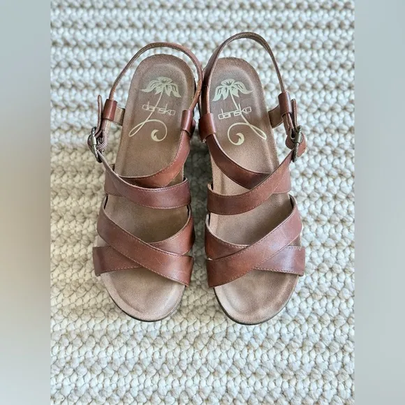 Dansko Frida Women’s Slingback Wedge Leather Strappy Sandals Size 37 EU | 7 US