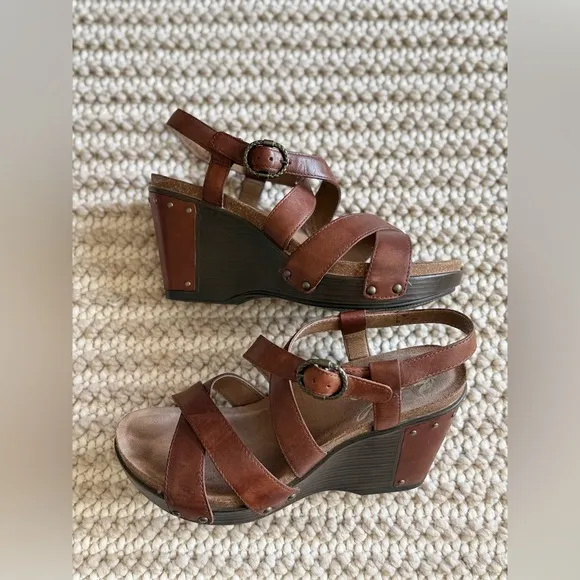 Dansko Frida Women’s Slingback Wedge Leather Strappy Sandals Size 37 EU | 7 US