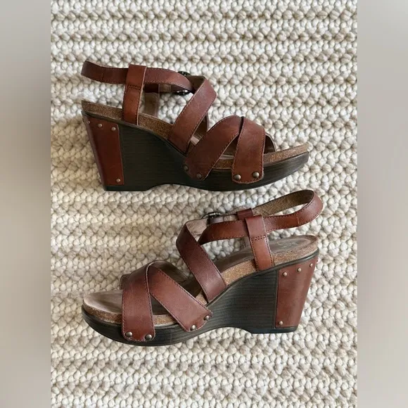 Dansko Frida Women’s Slingback Wedge Leather Strappy Sandals Size 37 EU | 7 US