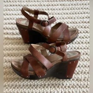 Dansko Frida Women’s Slingback Wedge Leather Strappy Sandals Size 37 EU | 7 US