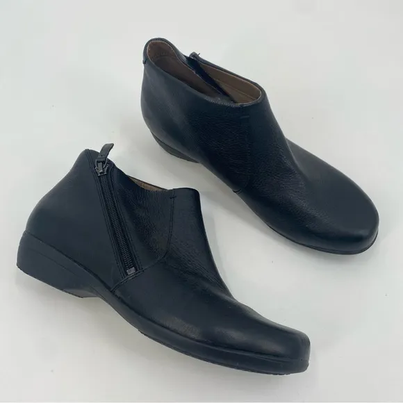 Dansko Genuine Leather Black Zip Ankle Boots 40