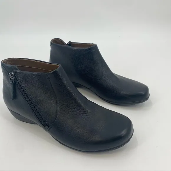 Dansko Genuine Leather Black Zip Ankle Boots 40