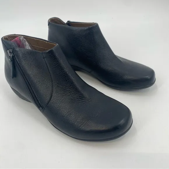 Dansko Genuine Leather Black Zip Ankle Boots 40