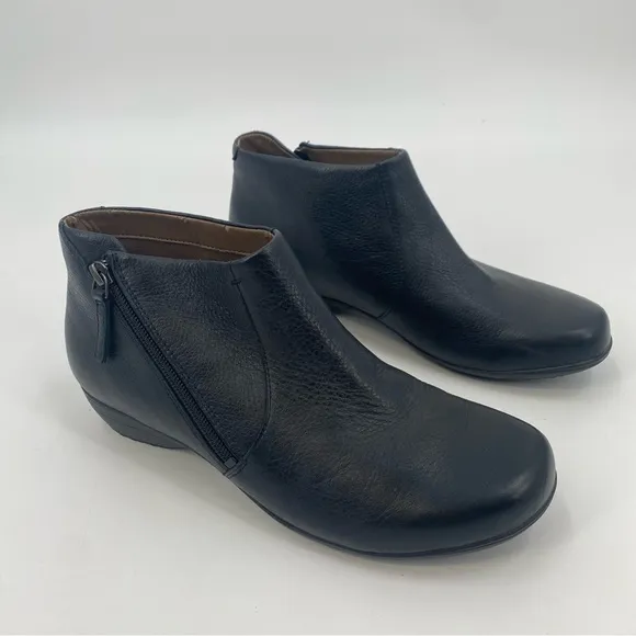 Dansko Genuine Leather Black Zip Ankle Boots 40