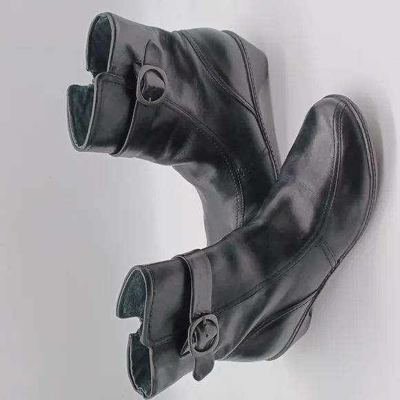 Dansko Leather Ankle Boots Zip Up Buckle Black Heeled Size EU 42 US 11.5-12