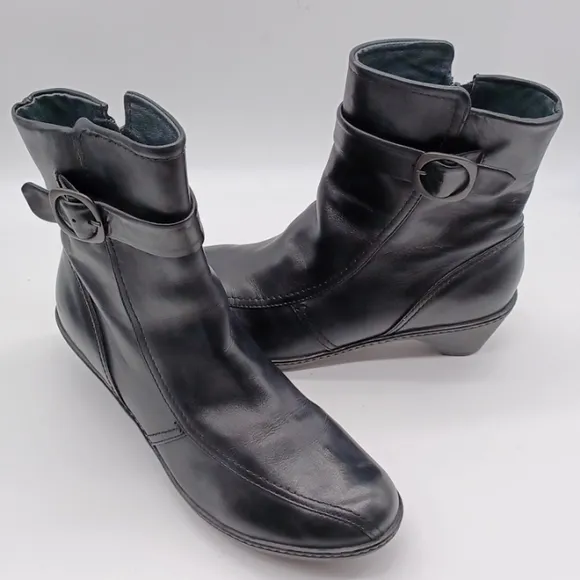 Dansko Leather Ankle Boots Zip Up Buckle Black Heeled Size EU 42 US 11.5-12