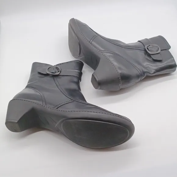 Dansko Leather Ankle Boots Zip Up Buckle Black Heeled Size EU 42 US 11.5-12