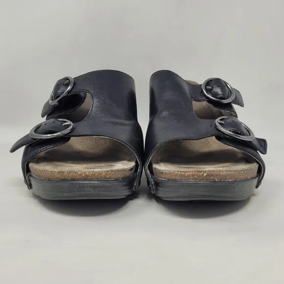 Dansko Sandals Womens EU41 US11 Black Leather Fern Wedge Sandals Buckles Studs