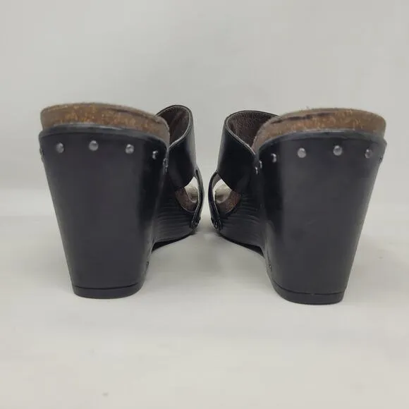 Dansko Sandals Womens EU41 US11 Black Leather Fern Wedge Sandals Buckles Studs