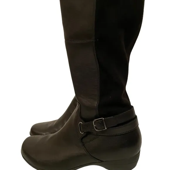 Dansko Women’s Boots Tall Leather and Fabric Black Size 36 Side Zip