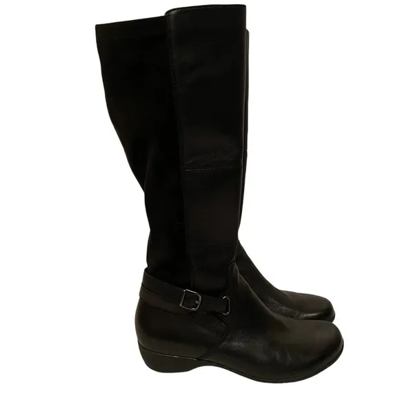 Dansko Women’s Boots Tall Leather and Fabric Black Size 36 Side Zip