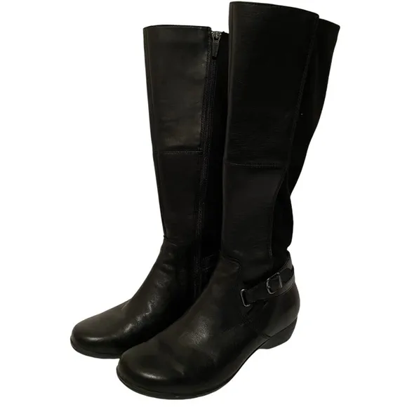 Dansko Women’s Boots Tall Leather and Fabric Black Size 36 Side Zip