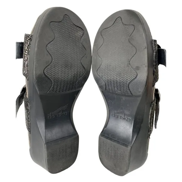 Dansko Women's Sophie Bronze Snakeprint Leather Heeled Sandals Sz EU 39/US 8-8.5