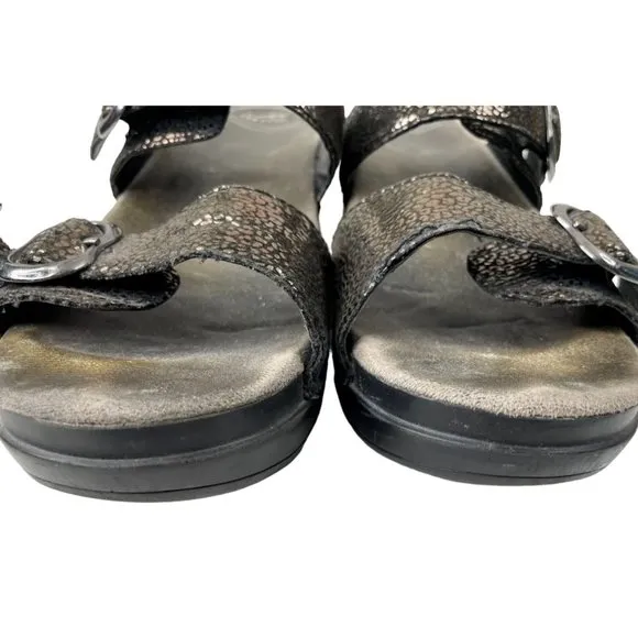 Dansko Women's Sophie Bronze Snakeprint Leather Heeled Sandals Sz EU 39/US 8-8.5