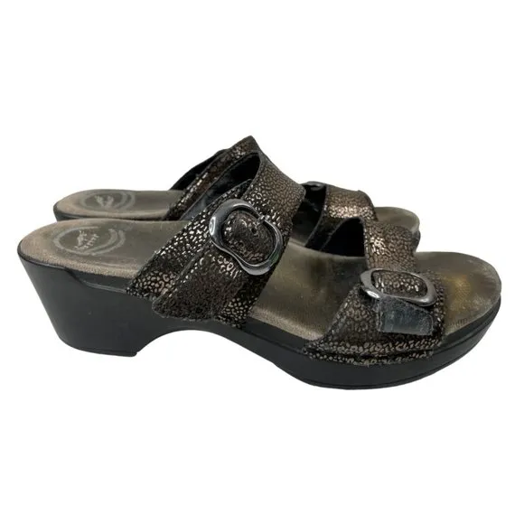 Dansko Women's Sophie Bronze Snakeprint Leather Heeled Sandals Sz EU 39/US 8-8.5