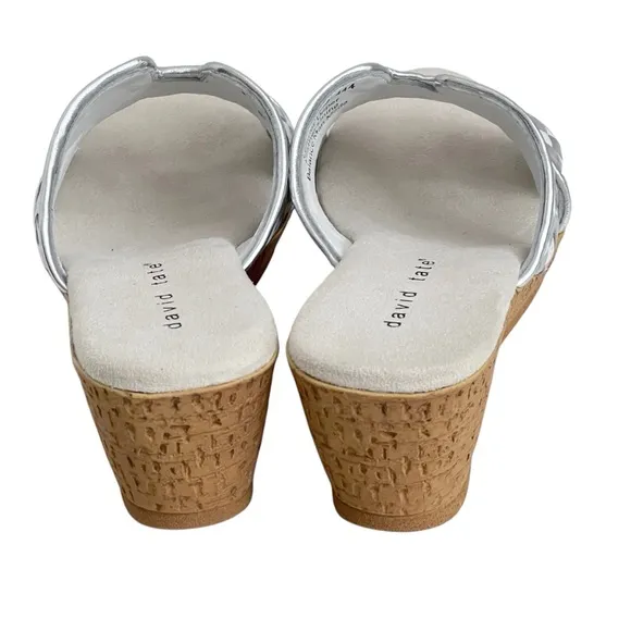 David Tate Moderno Slip On Wedges Sandals Leather‎ Upper Open Toe Silver