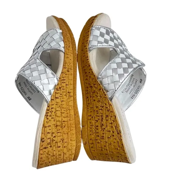 David Tate Moderno Slip On Wedges Sandals Leather‎ Upper Open Toe Silver