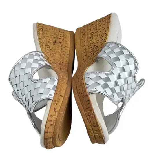 David Tate Moderno Slip On Wedges Sandals Leather‎ Upper Open Toe Silver