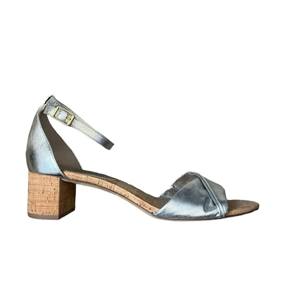 Diane Von Furstenberg FLORENCE METALLIC NAPPA LEATHER SANDALS IN SILVER Size 11