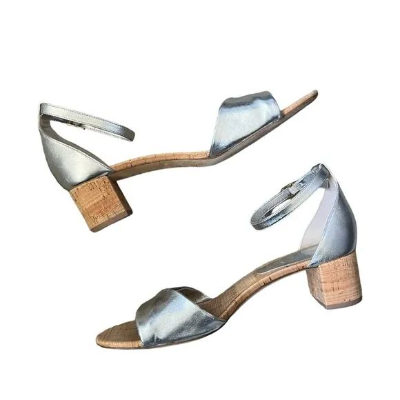 Diane Von Furstenberg FLORENCE METALLIC NAPPA LEATHER SANDALS IN SILVER Size 11