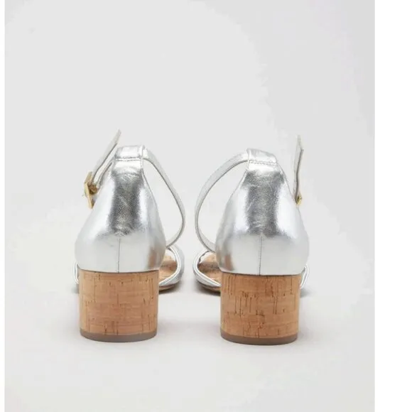 Diane Von Furstenberg FLORENCE METALLIC NAPPA LEATHER SANDALS IN SILVER Size 11