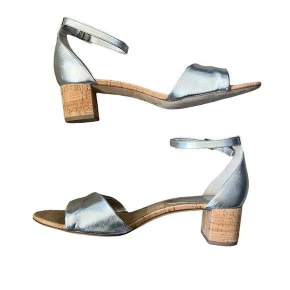 Diane Von Furstenberg FLORENCE METALLIC NAPPA LEATHER SANDALS IN SILVER Size 11