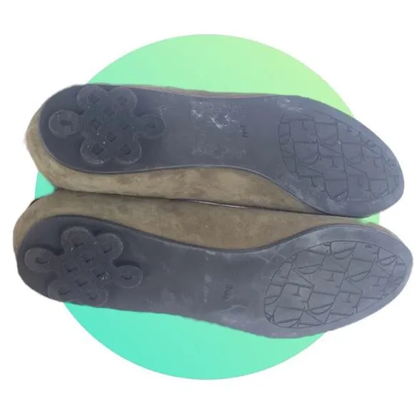 Diane Von Furstenberg Womens DVF Green Suede Flats Gold Knot Logo Size 11