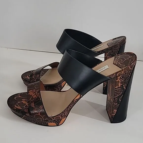 Diane Von Furstenberg 2Strap Heeled Leather Sandals